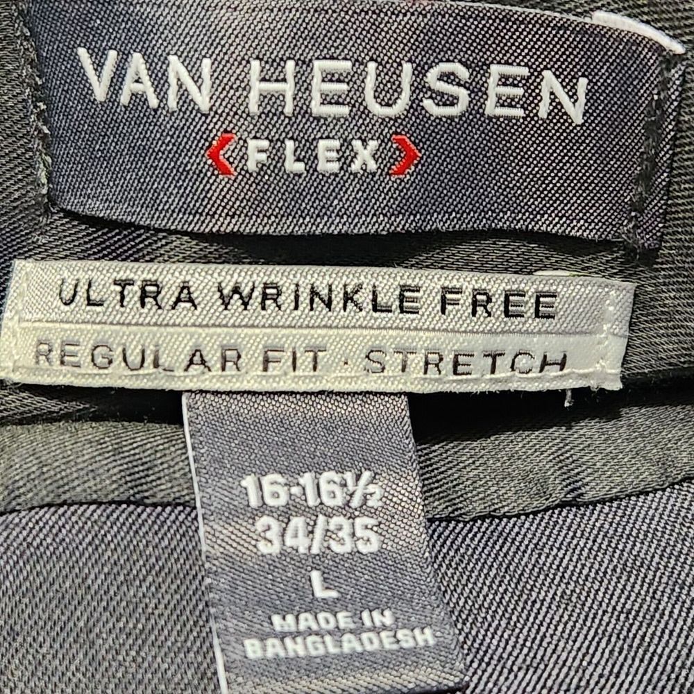 Van Heusen Dress Shirt Large 34-35 Long Sleeve Gray Regular Fit Stretch - Picture 6 of 11